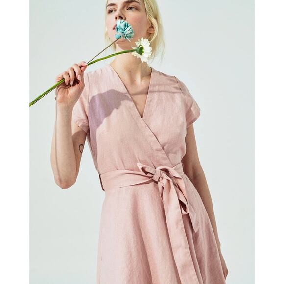 Mien Kindred Wrap Dress Women Medium Pink Party MADE USA Designer Lagenlook Boho - Picture 1 of 10